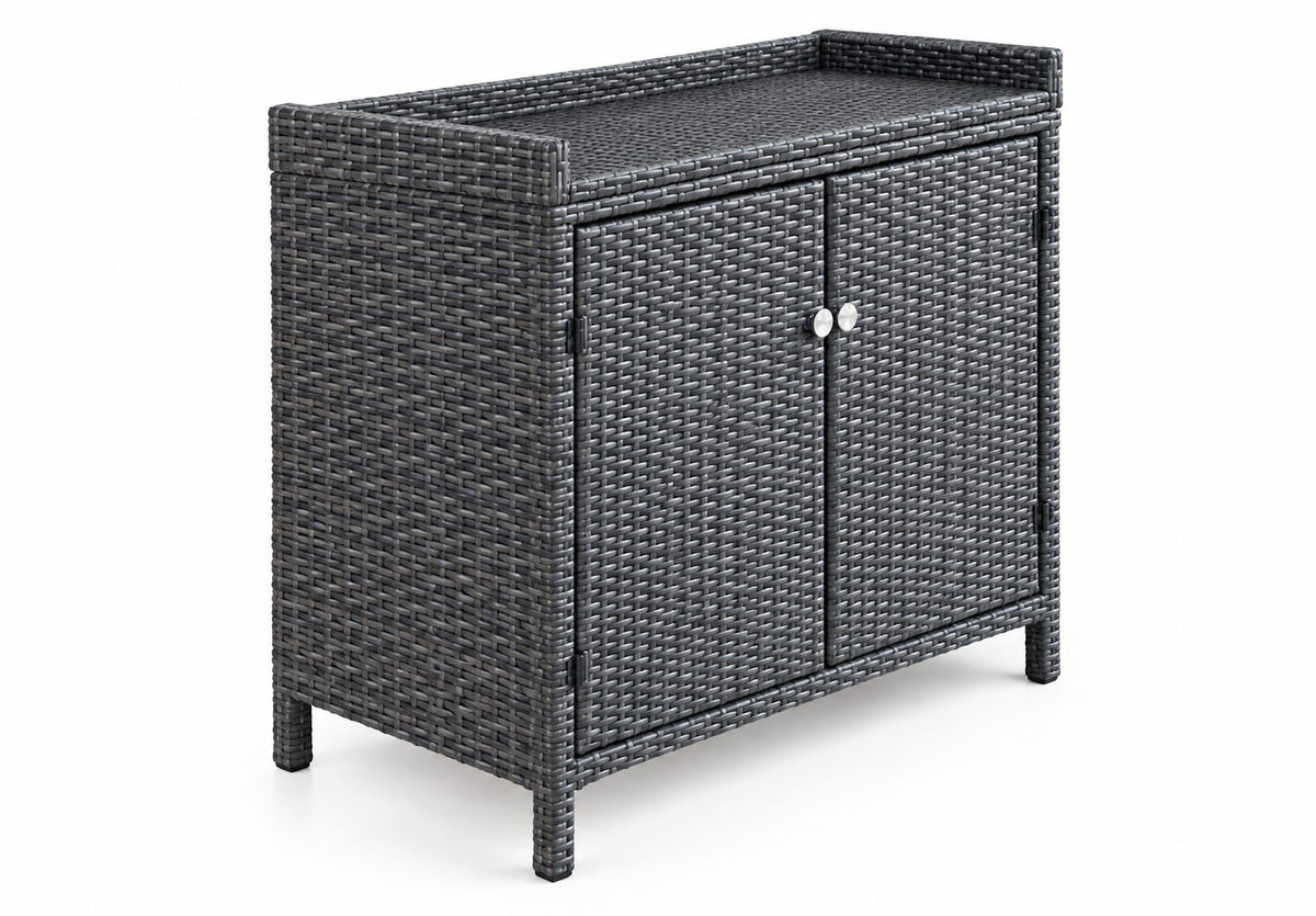Modern Outdoor Wicker Storage Cabinet with Double Doors