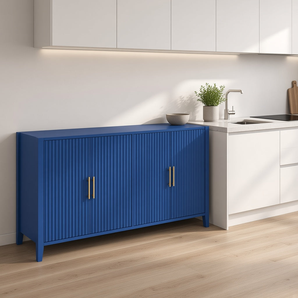 Modern Blue Fluted Storage Cabinet