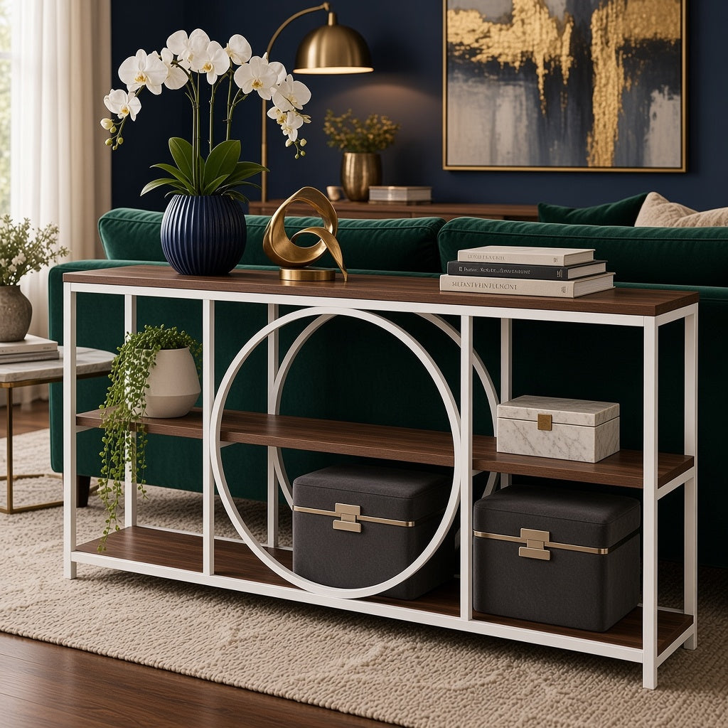 Modern Console Table with Geometric Circle Design