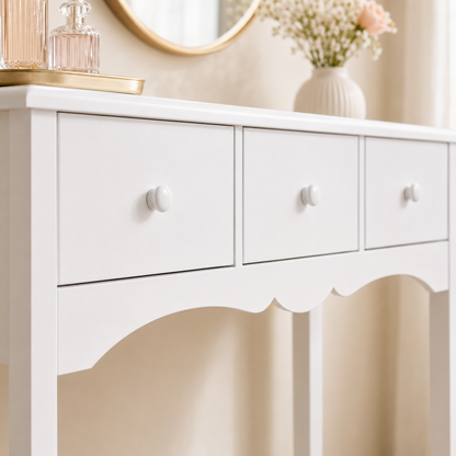 Console Table with 3 Drawers, White