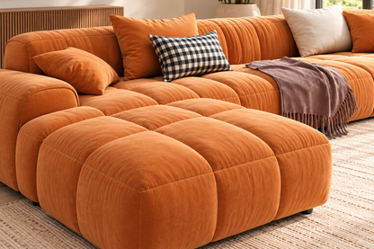 Modern Plush L-Shaped Sectional Sofa – Orange