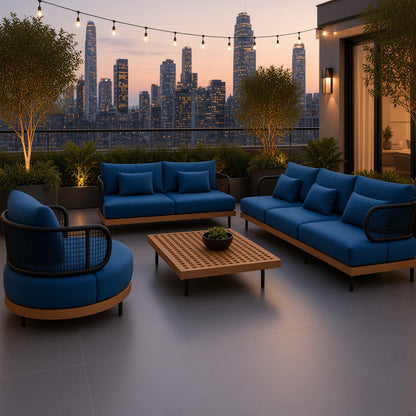 Modern Outdoor Patio Lounge Set with Sofa, Armchairs & Coffee Table