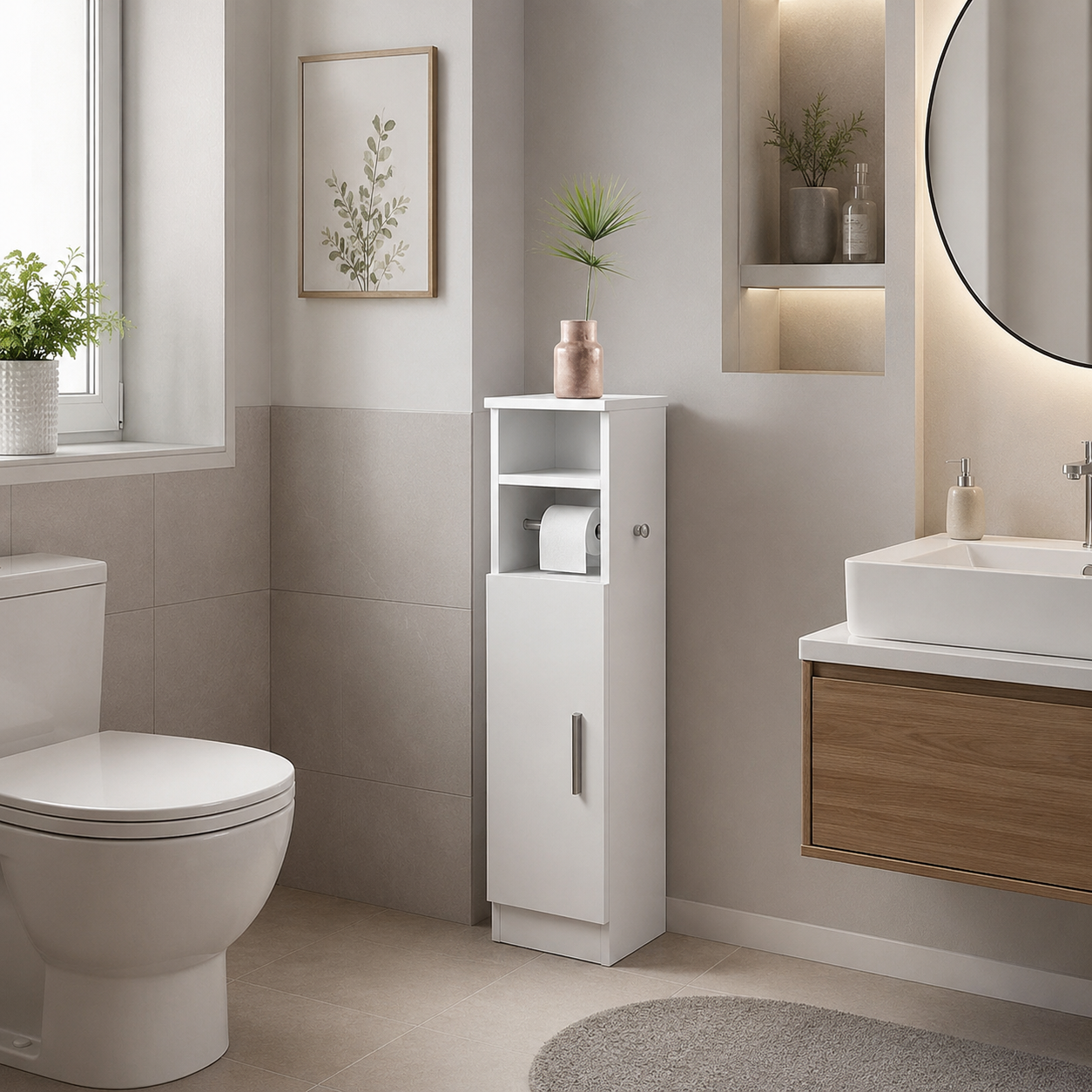 Enga Bathroom Cabinet with Door Compartments, White