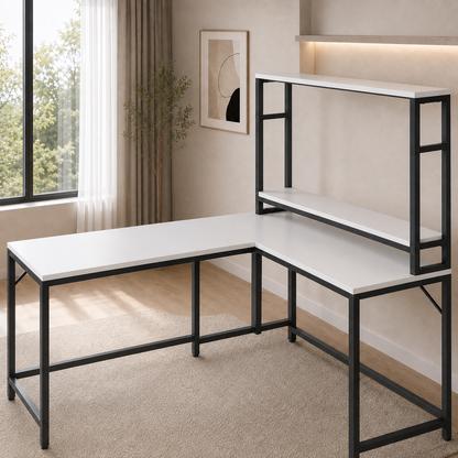 Modern L-Shaped Computer Desk with Monitor Shelf