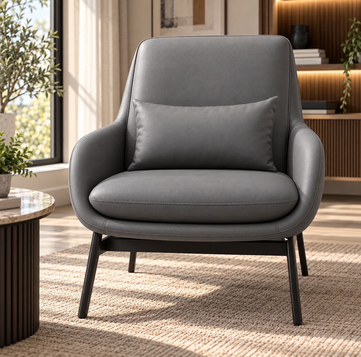 Modern Upholstered Lounge Chair with Accent Cushion