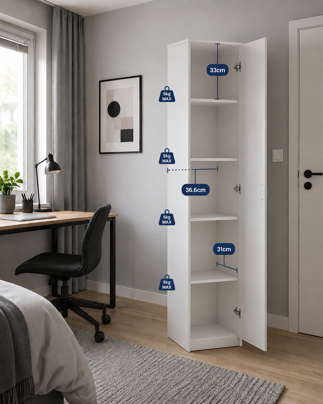 Tall Storage Cabinet with Adjustable Shelves – Freestanding Pantry & Utility Organizer, White