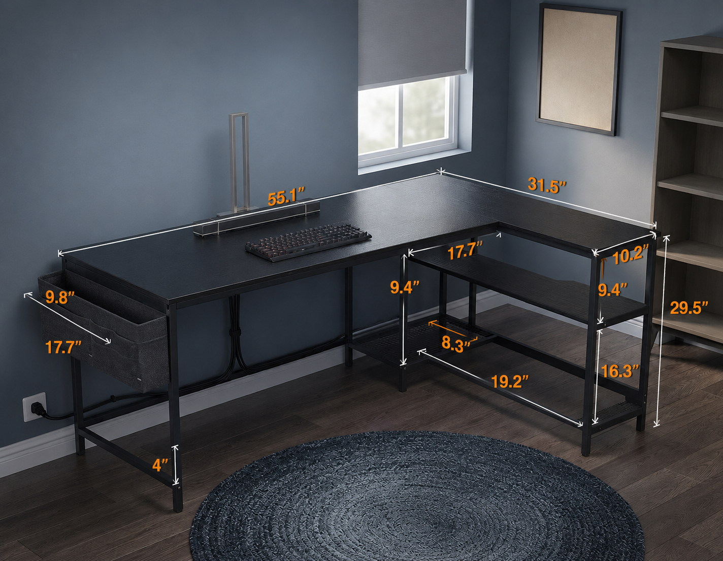 L Shaped Gaming Computer Desk with Power Outlets