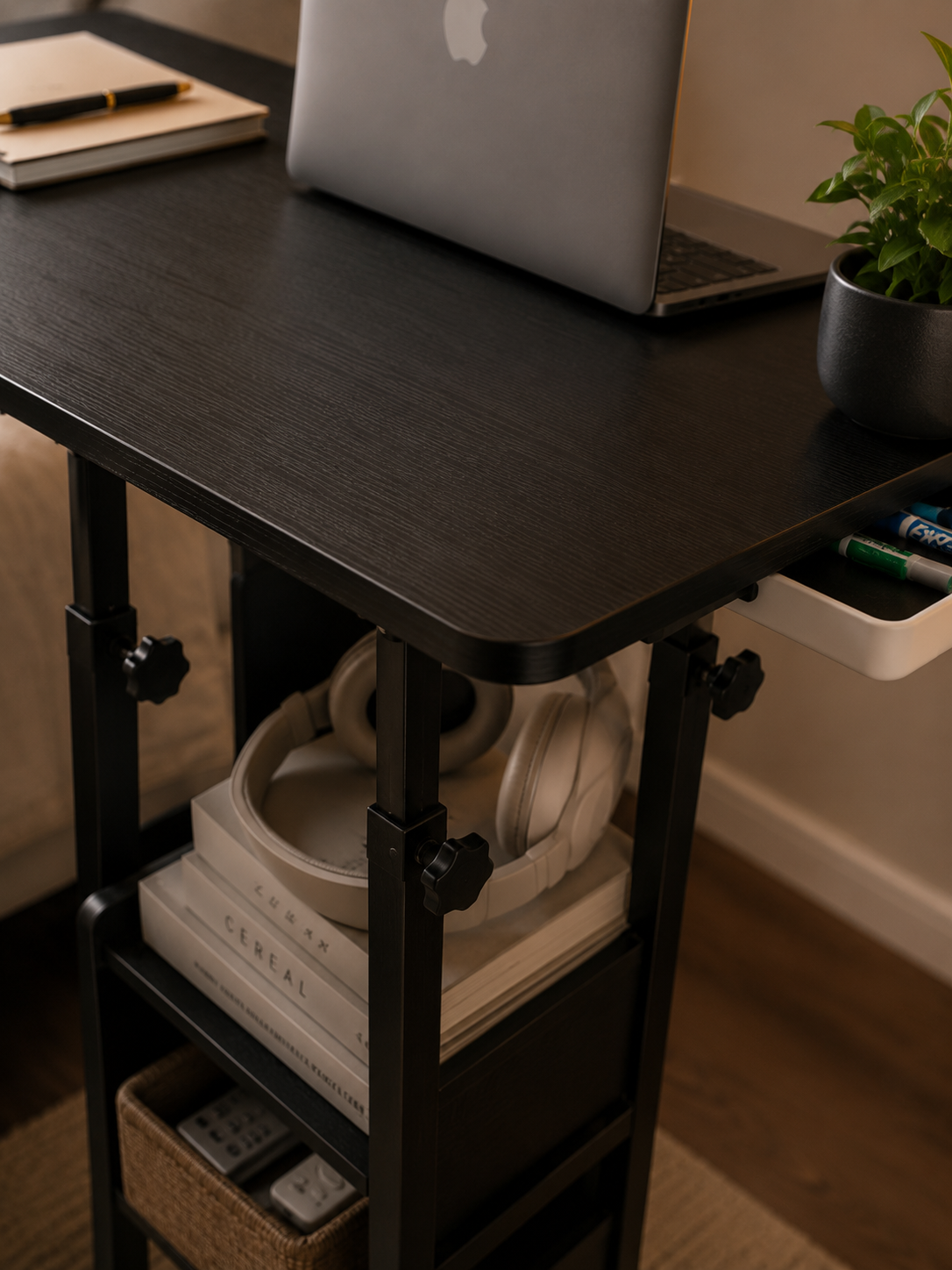 Modern Adjustable Rolling Laptop Desk with Storage