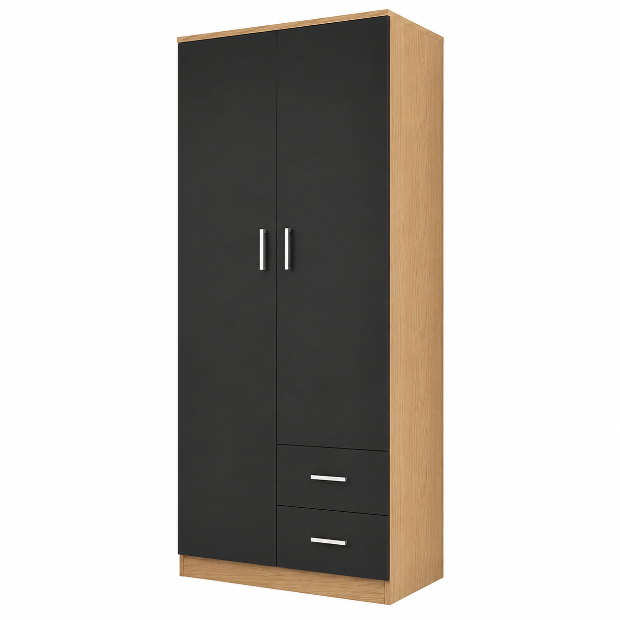 Drawer Wardrobe with Shelf and Hanging Rail Wooden Clothes Storage