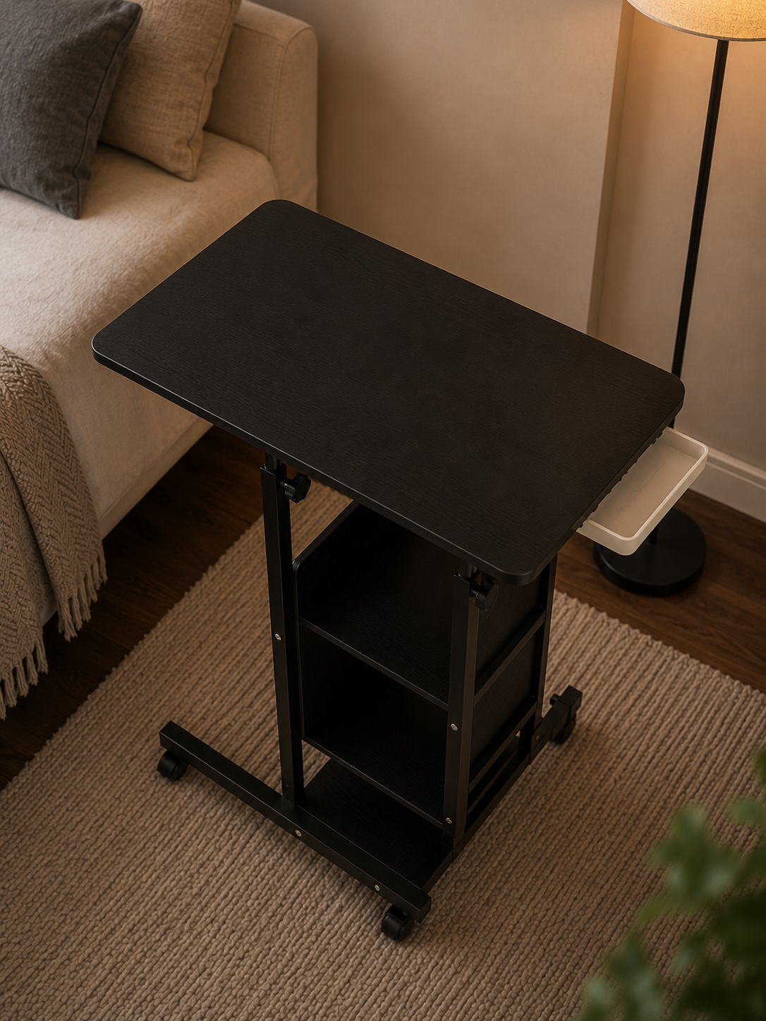 Modern Adjustable Rolling Laptop Desk with Storage