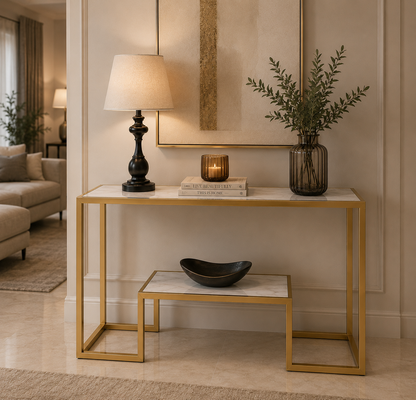 2-Tier Console Table with Faux Marble Tabletop