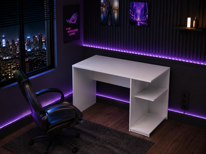Madesa Compact Gaming Computer Desk with 2 Shelves, Cable Management and Large Monitor Stand, Wood, 21" D x 39" W x 30" H - White