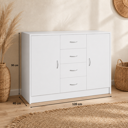 Drawers Sideboard Storage Cabinet with 2 Doors, White