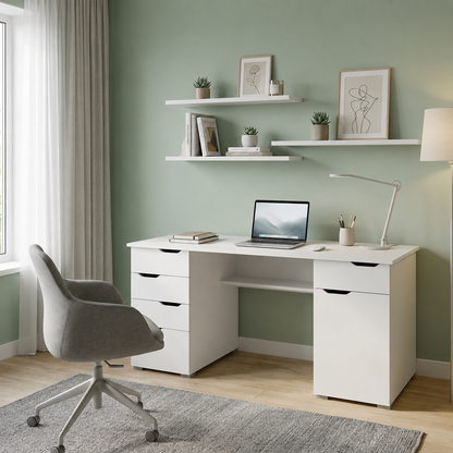 Alphason,AW1374WHT,Kentucky Sturdy Wood Effect desk - White Oak and Gloss White,White Oak and Gloss White,750x1600x670mm