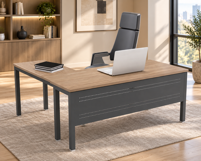 Modern Executive Office Desk with Perforated Modesty Panel