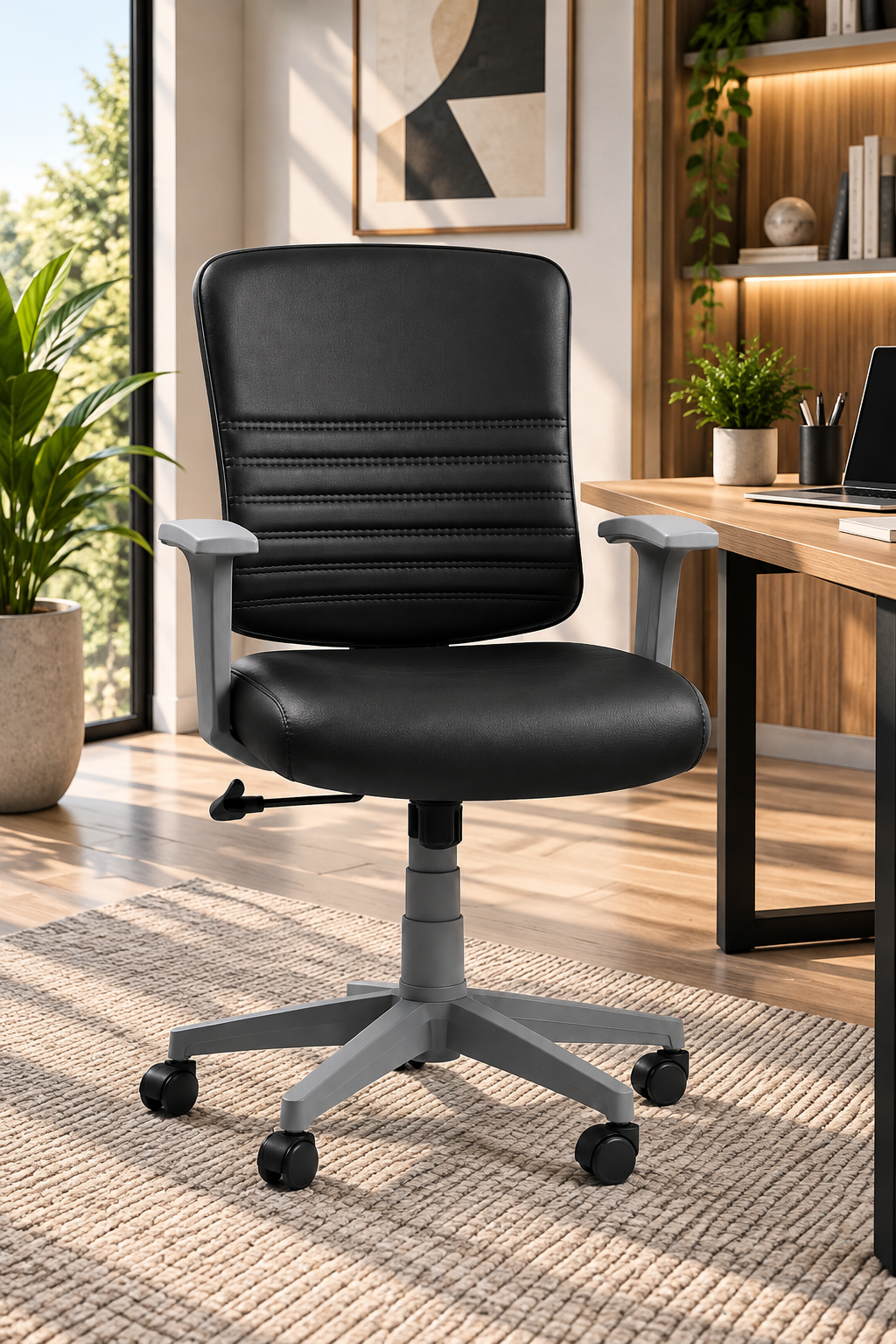 Modern Leather-Look Office Chair with Armrests