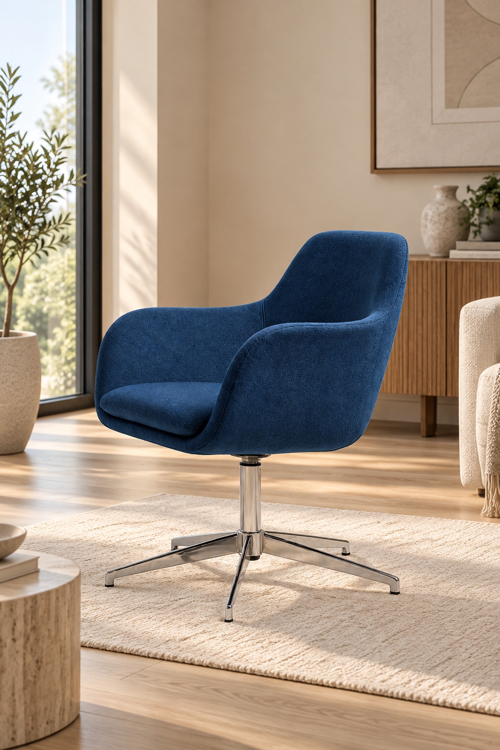 Modern Curved Accent Lounge Chair with Swivel Base