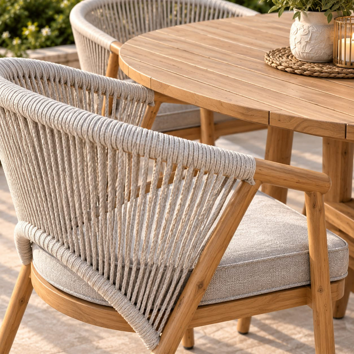 Modern Outdoor Round Dining Set with Woven Chairs for 4