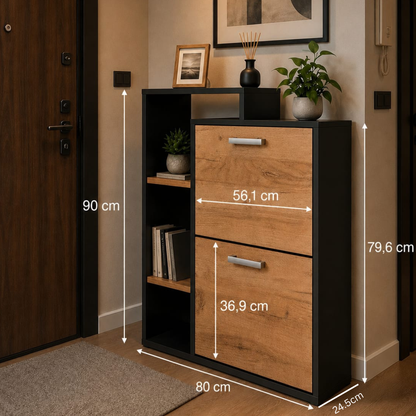 Vicco Orlando Shoe Tidy, Anthracite/Oak, 80 x 90 cm
