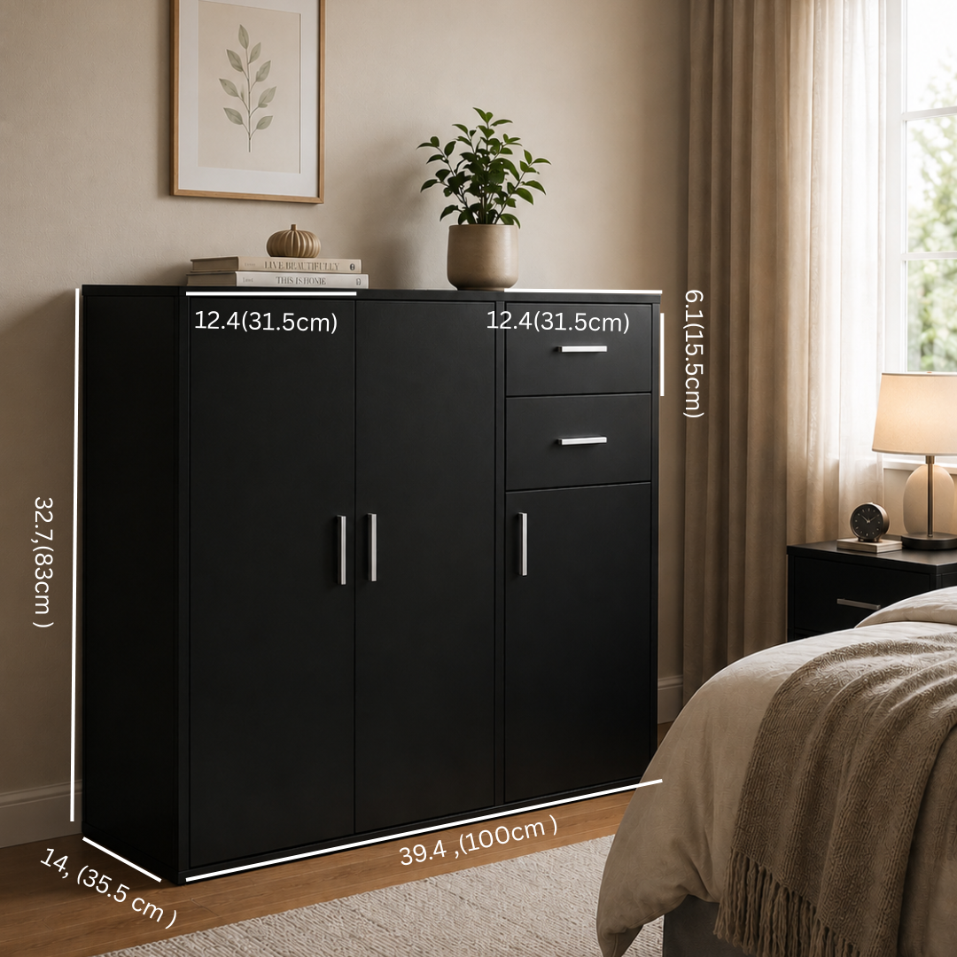 Panana Sideboard Storage Cupboard Cabinet Unit with Doors and Drawers Living Room Bedroom Furniture Black