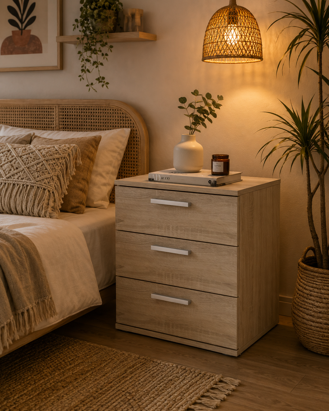 Nightstand with 3 Drawers for Box Spring Bed