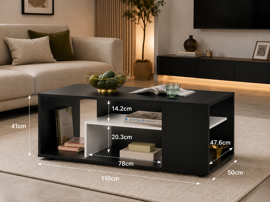 Coffee Table Side Table Sideboard Melamine Coated Chipboard Black White 41x110x50cm