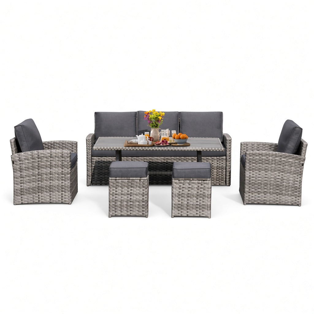 Modern Woven Outdoor Patio Seating Set with Dining Table