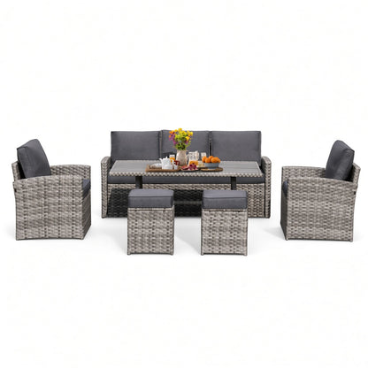 Modern Woven Outdoor Patio Seating Set with Dining Table