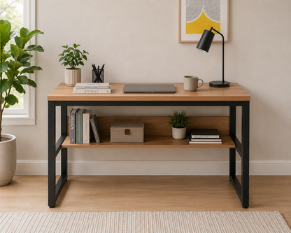 Computer Desk with Bookshelf/Metal Hole Cable Cover