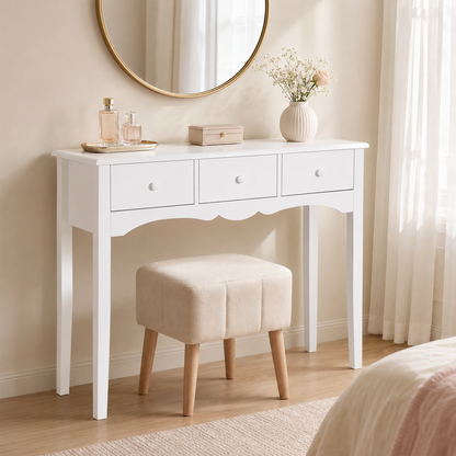 Console Table with 3 Drawers, White
