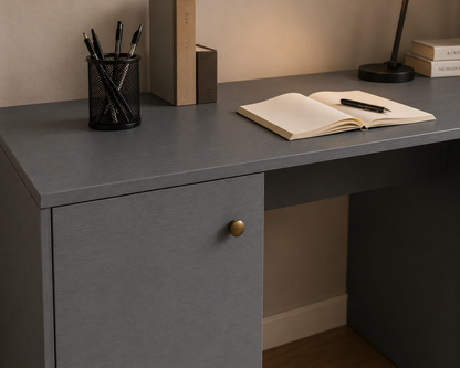 Madesa Modern 53 inch Computer Writing Desk with Drawers and Door, Executive Desk, Wood PC Table, Grey