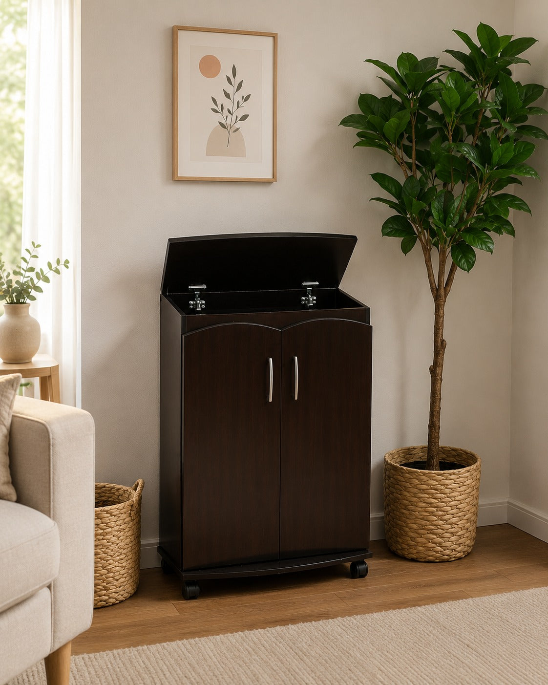 Brown Wood Flip-Top