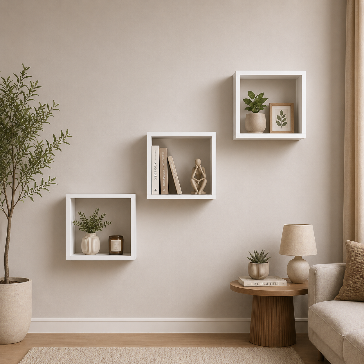 Wandregal Square Wall Shelf 3-Pieces Set, White