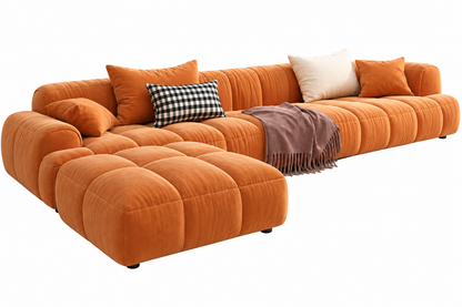 Modern Plush L-Shaped Sectional Sofa – Orange