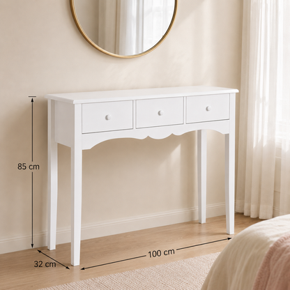 Console Table with 3 Drawers, White