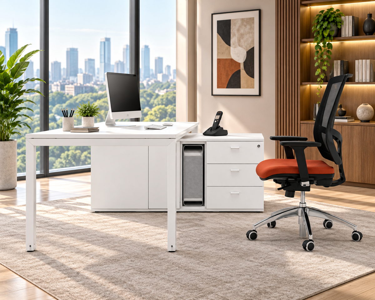 Modern L-Shaped Executive Office Desk with Integrated Storage