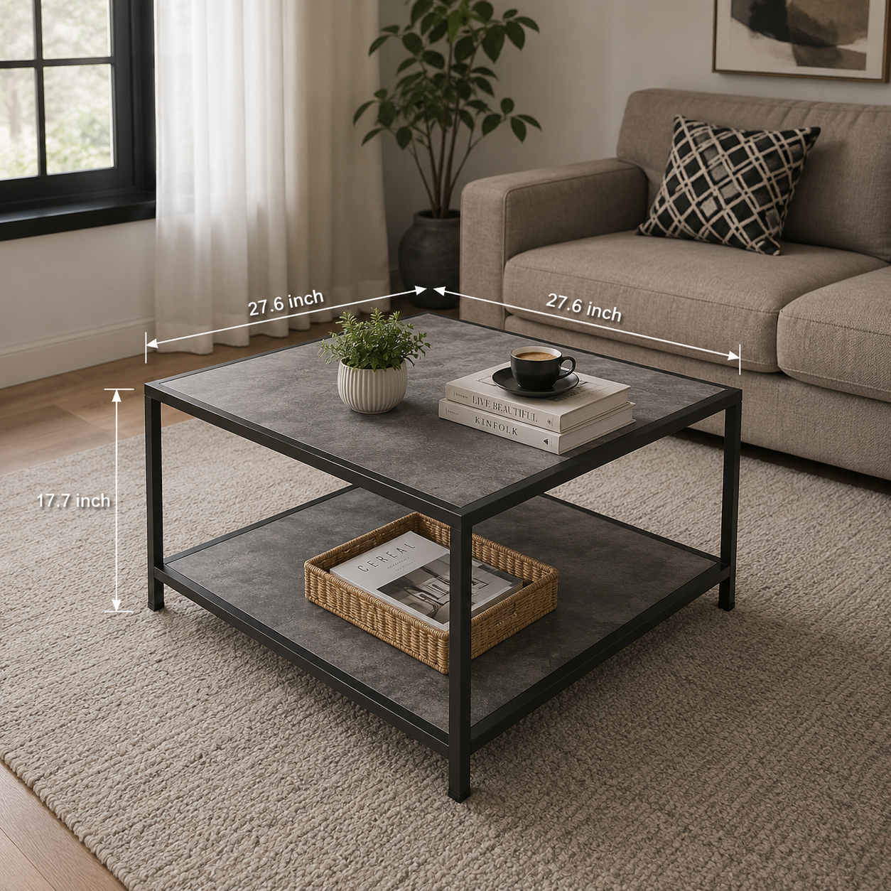 Coffee Table for Living Room, Square Modern Coffee Tables with Storage
