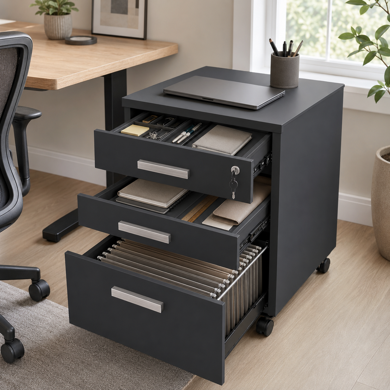 Cabinet with Lock, 26-Inch Size, Black/Black