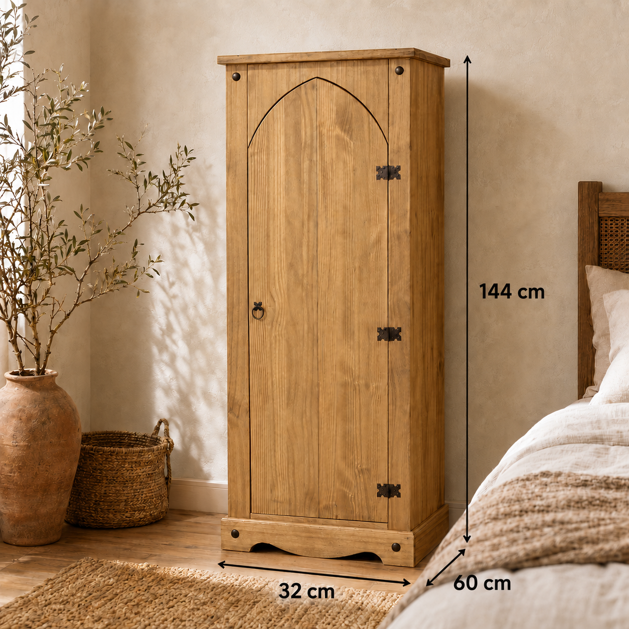 Solid Pine Wooden Single Door Corona Storage Cupboard