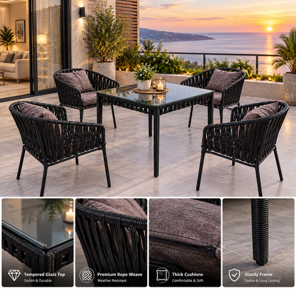 Modern Outdoor Woven Patio Dining Set with Glass Table