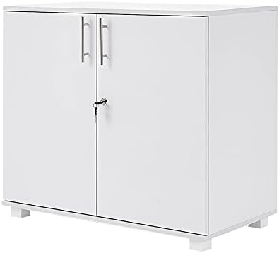 Panana Modern Wooden Filing Cabinet, 2 Door Office Storage Drawers With Lock Lateral File Cabinet Organizer For Home Office (White)
