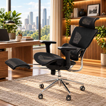 Modern Executive Mesh Office Chair with Adjustable Headrest & Footrest
