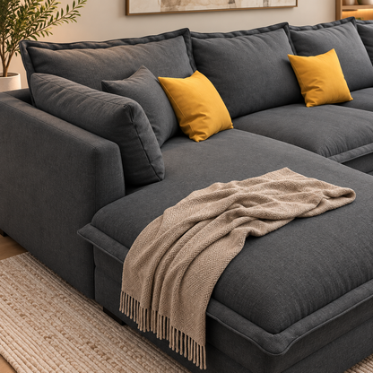 Modern Charcoal Gray L-Shaped Sectional Sofa with Chaise