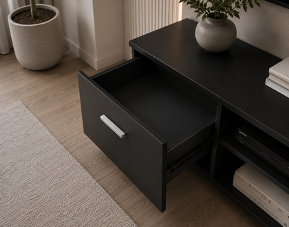 Artiss TV Unit Cabinet Entertainment Units, 140cm Length Stand Table Cabinets Storage Shelf Organiser Cupboard Home Living Room Bedroom Furniture, with 2 Drawer and Cable Management Holes Black
