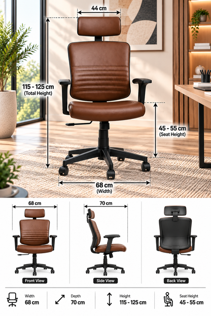 Modern Executive Office Chair with Headrest & Adjustable Armrests