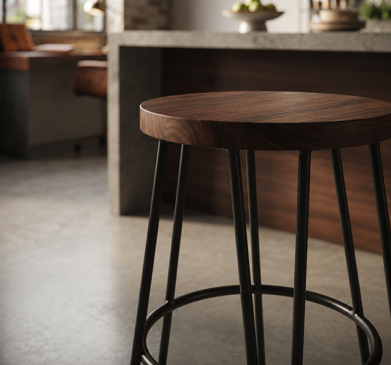 Bar Height Stools-Backless Barstools with Hairpin Legs Wood Seat-Kitchen