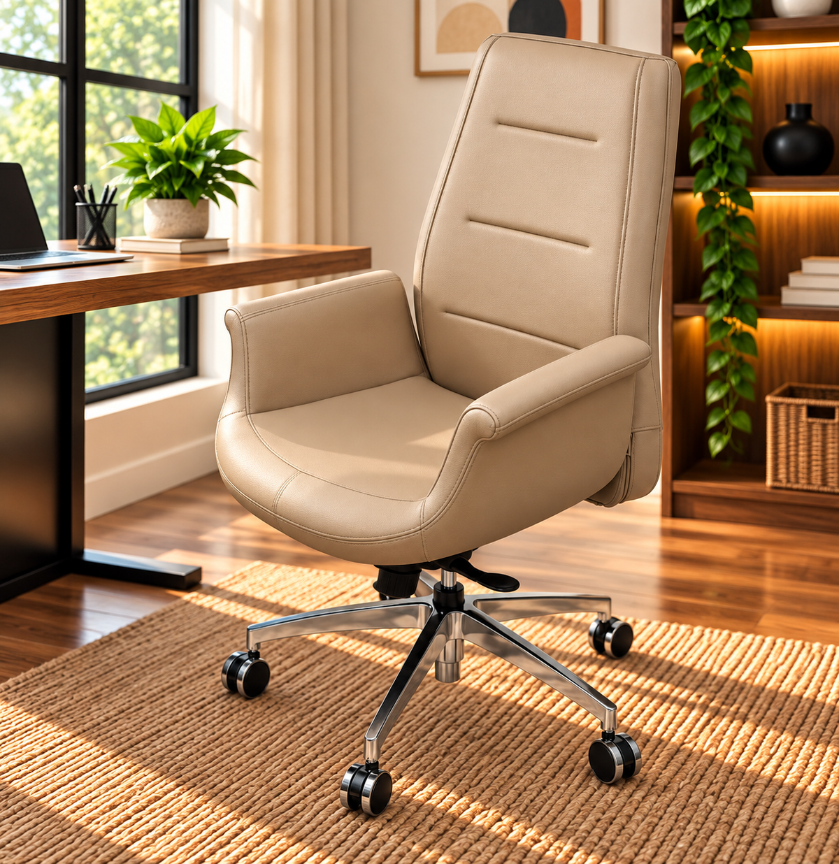 Modern Luxury Executive Chair with Chrome Five-Star Base