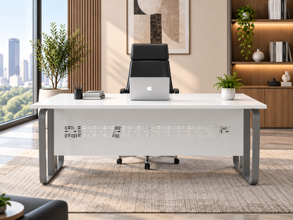 Premium White Office Desk with Sleek Metal Legs