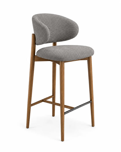Modern Upholstered Bar Stool with Curved Backrest