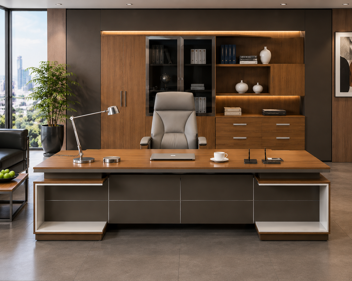 Modern Executive Office Desk with Storage